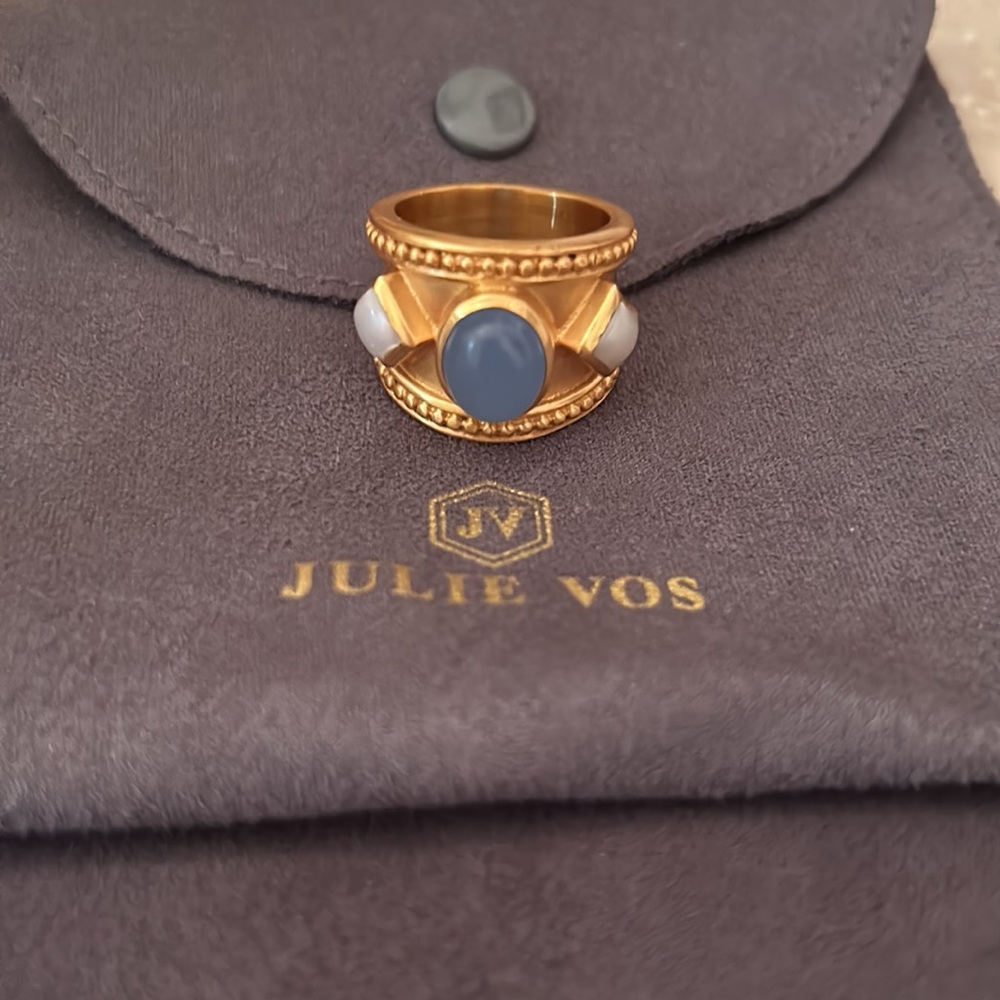 Julie Vos Loire Blue Calcedony and Pearl Ring SZ 6/7